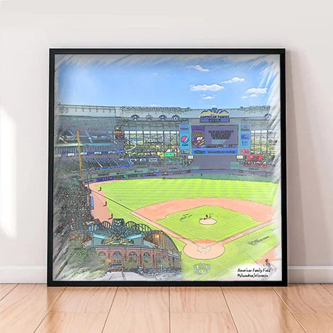 American Family Field Print, Artist Drawn Baseball Stadium, Milwaukee Brewers Baseball