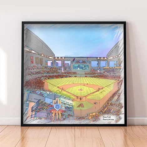 Chase Field Print, Artist Drawn Baseball Stadium, Arizona Diamondbacks Baseball