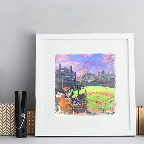 Comerica Park Print, Artist Drawn Baseball Stadium, Detroit Tigers Baseball