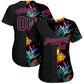 Custom Black Black-Pink 3D Pattern Design Tropical Palm Leaves Authentic Baseball Jersey