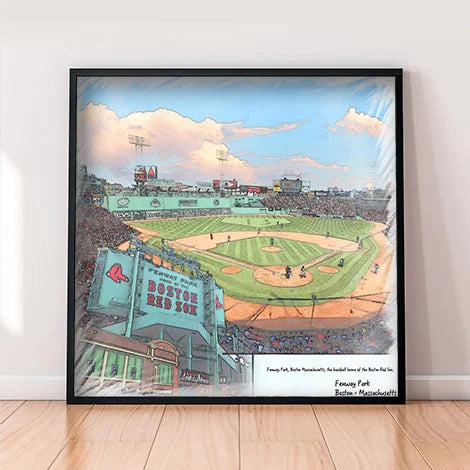 Fenway Park Print, Artist Drawn Baseball Stadium, Boston Red Sox Baseball