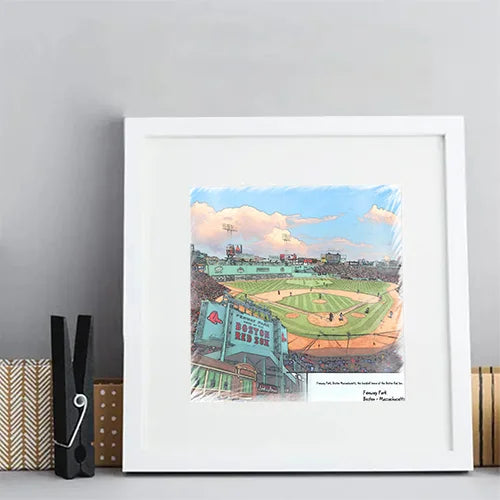 Fenway Park Print, Artist Drawn Baseball Stadium, Boston Red Sox Baseball