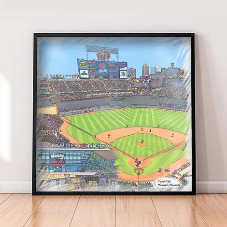 Target Field Print, Artist Drawn Baseball Stadium, Minnesota Twins Baseball