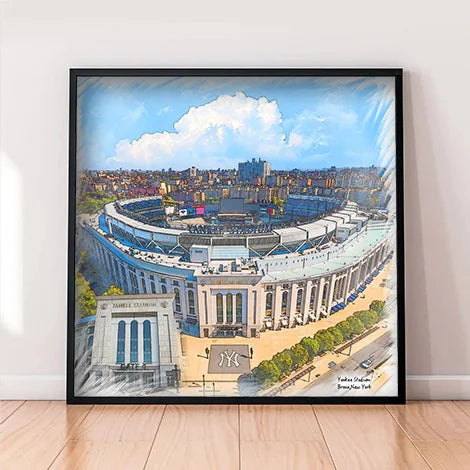 Yankee Stadium Print, Artist Drawn Aerial Baseball Stadium, New York Yankees Baseball