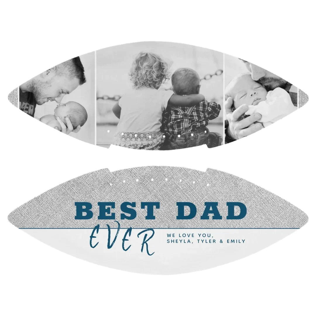 Rustic Blue Best Dad Father's Day 3 Photo Collage Football