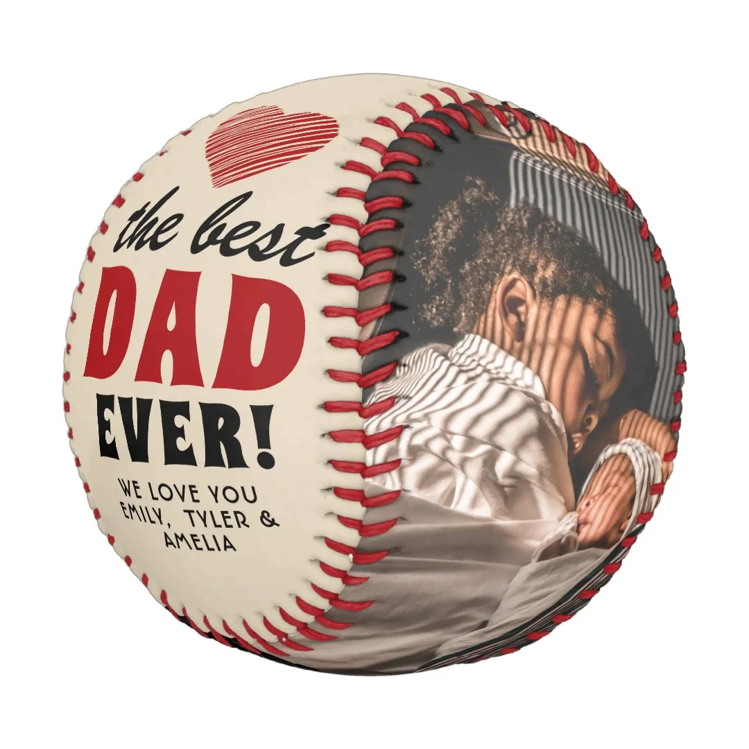 Best Dad Ever Red Heart Father's Day 2 Photo Baseball