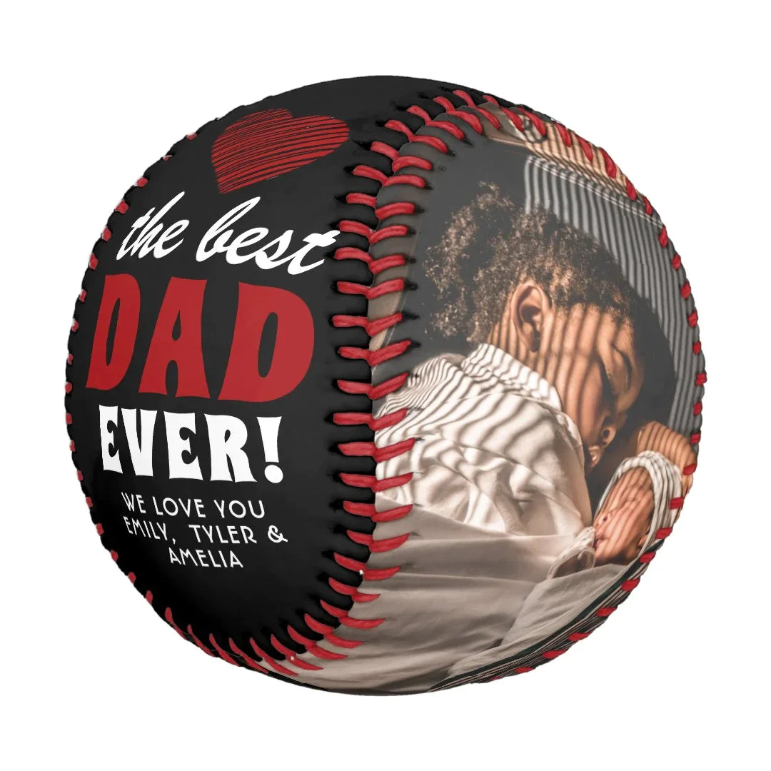 Best Dad Ever Red Heart Father's Day 2 Photo Baseball