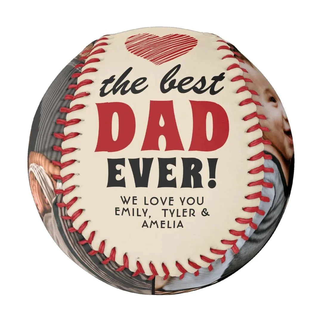 Best Dad Ever Red Heart Father's Day 2 Photo Baseball