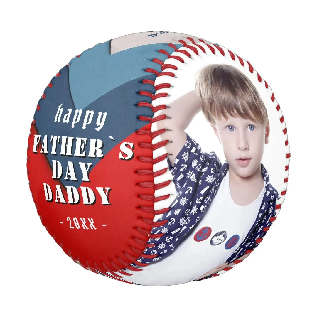 Happy Father's Day Blue Red 2 Photo Collage Baseball