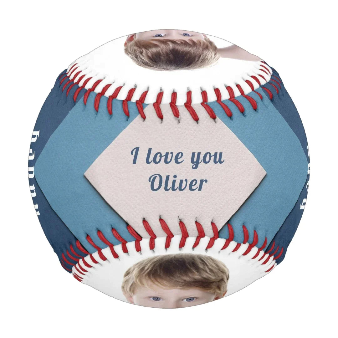 Happy Father's Day Blue Red 2 Photo Collage Baseball